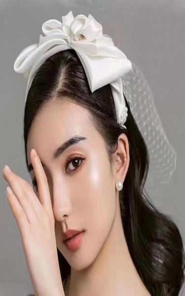 

headpieces white headband satin bow pearls beads hair accessories bridal headwear4590481, Silver