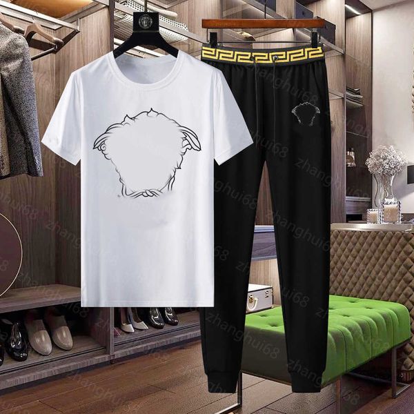 

23ss mens designer tracksuit mens tracksuit round neck pure cotton letter print short sleeve t-shirt letter webbing elastic waist trousers s, Gray