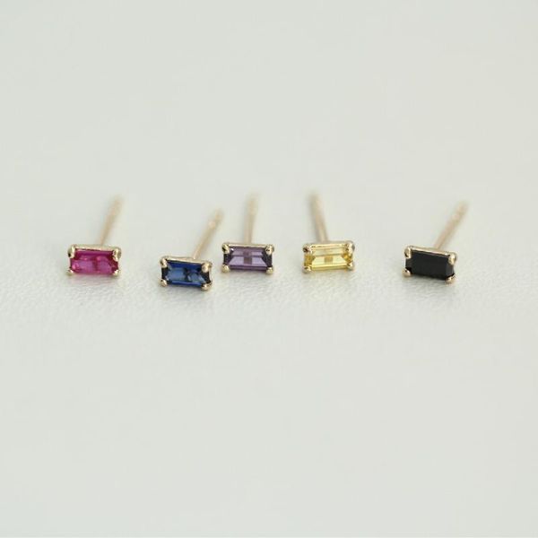 

stud goldtutu 2022 new 14k pure gold stud earrings black purple rose blue yellow zircon cube for women, Golden;silver