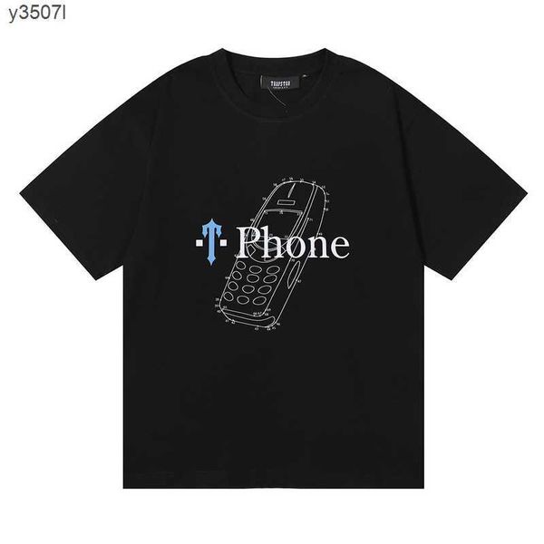 

2023 new mens trapstar t shirt short sleeve print outfit chenille tracksuit black cotton london streetwear s-xl tbs6, White;black