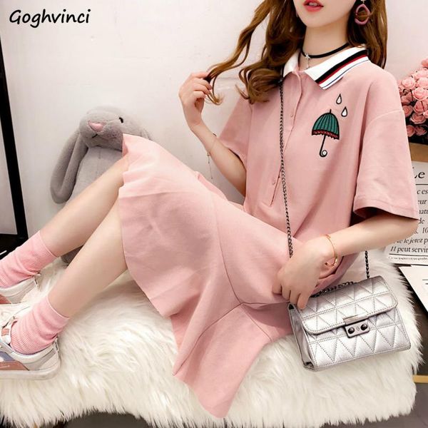 

dresses short sleeve pink dress women sweet turndown collar leisure simple embroidery students leisure elegant ins fashion vestidos new, Black;gray