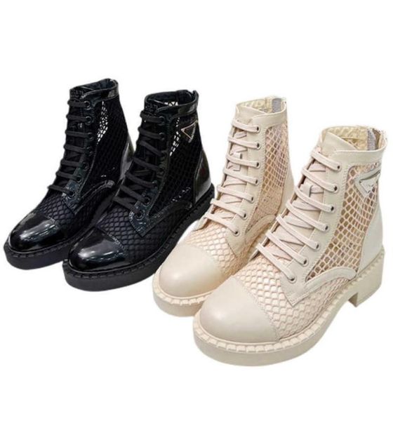 

ankle boots high shoes spring autumn low block heel thich sole mesh fashion lace up round toe thick sole knee3743622, Black