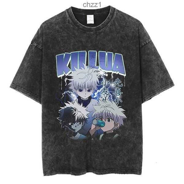 

men s t shirts anime hunter x tshirt killua zoldyck washed shirt 100 cotton loose y2k vest summer short sleeved 230330zd8s 10hvo7, White;black