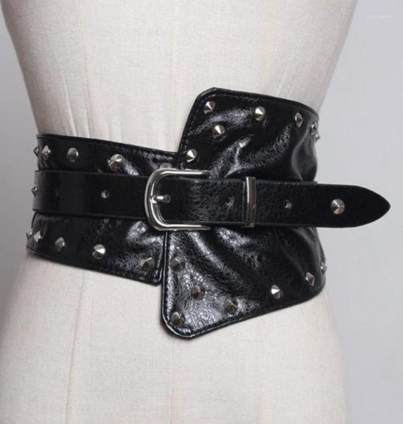

belts seebeautiful fashion spring 2022 personality pu leather irregular wide waist metal pin buckle rivets girdle women u4728381257, Black;brown