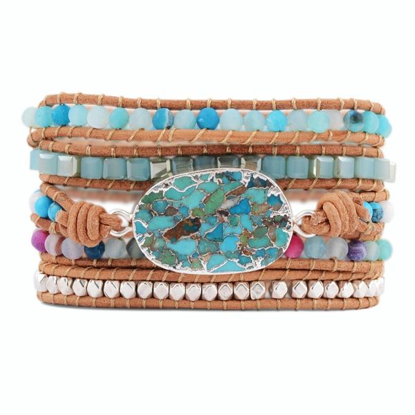 

bangle unique mixed natural stones gilded stone charm 5 strands wrap bracelets handmade boho bracelet women leather bracelet dropship, Black