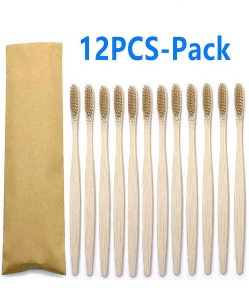 

toothbrush 12pcs mixed color bamboo eco friendly wooden tooth brush soft bristle tip charcoal adults oral care 05116632932