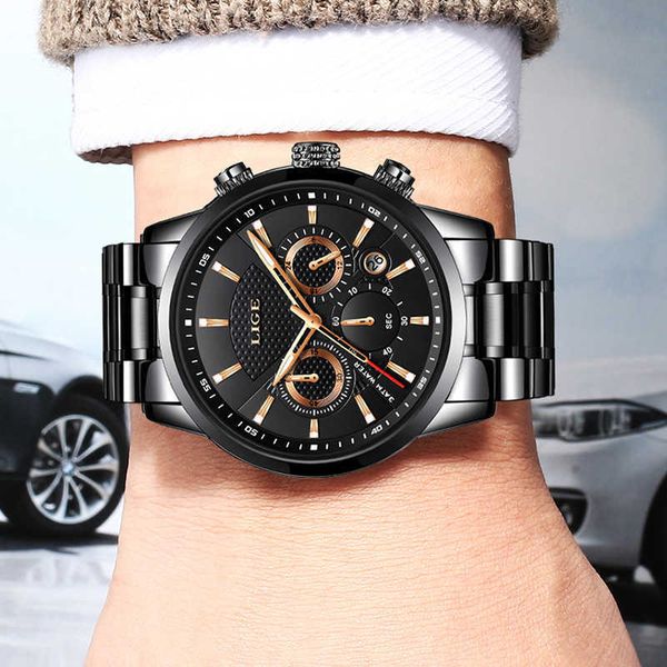 

2023 luxury men's sports quartz watch waterproof steel band double eyed multifunctional watch business watch, Slivery;black