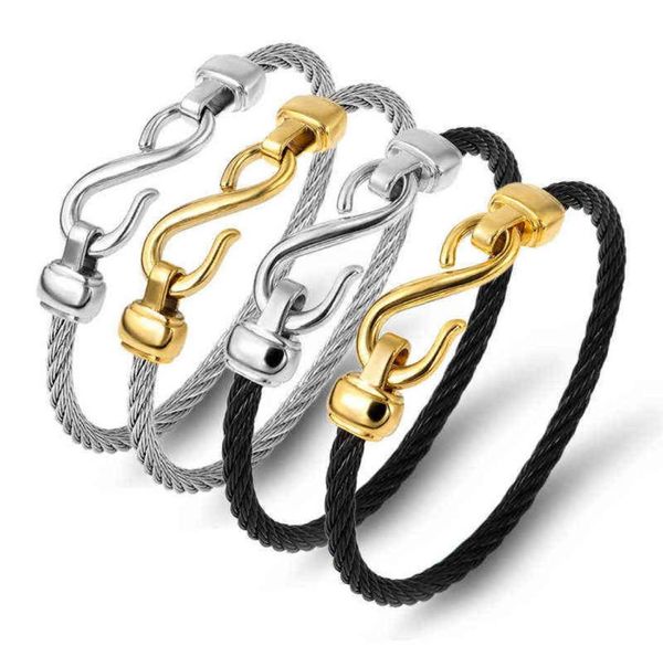

punk gold color titanium steel wire bracelet hooks fashion jewelry charm cuff bracelets bangles for women bijou couple gift7854897, Golden;silver