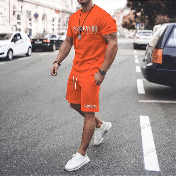 

men's tracksuits new brand trapstar cotton tracksuit 2 pieces set t shirts and shorts suits sportswear men's suit oversized male c, Gray
