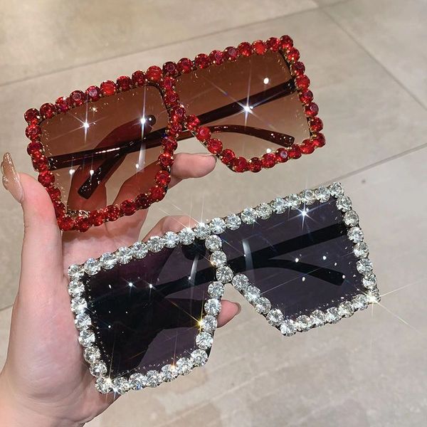 

sunglasses olick for women oversized square diamond men fashion rhinestone sun glasses lady luxury brand designer eyewear unisex, White;black