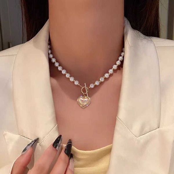 

necklaces luxury korean elegant simple pearl chain women's wedding love heart pendant necklace fashion jewelry g220524, Silver
