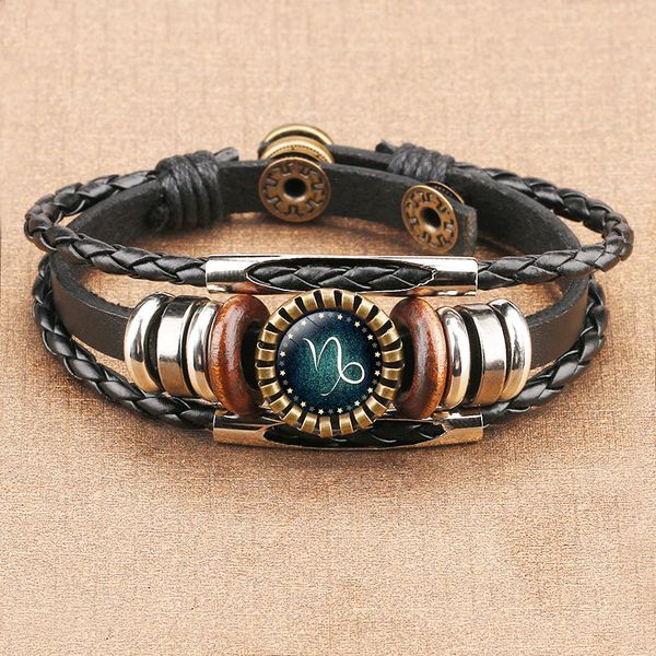 

multilayer leather bracelet 12 constellation zodiac sign men's women's braided bracelets leo scorpio virgo jewelry, Golden;silver
