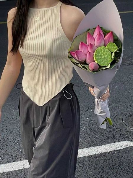 

curreges huoxiyuan small strap with triangle hem knitted tank top, White