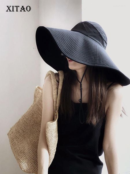 

wide brim hats xitao minority sun women fashion solid color elegant 2023 summer casual style loose irregular wld16752, Blue;gray