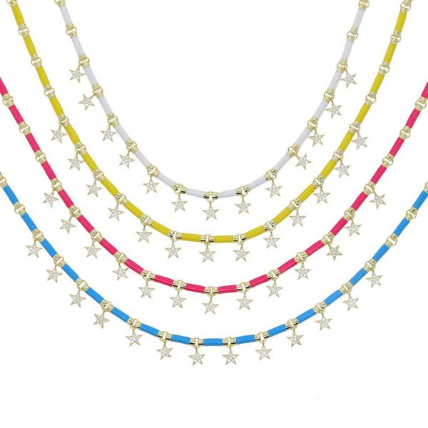 

necklaces 2022 new neon enamel bar cz paved star charm 32+10cm gold color colorful women choker necklace, Silver