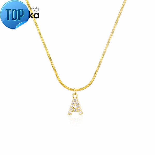 

18k gold plated stainless steel jewelry snake chain cubic zirconia a-z letter pendant necklace for women, Silver