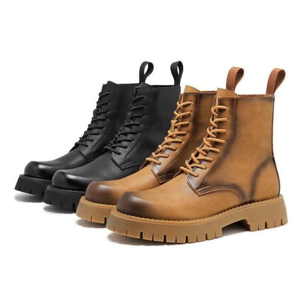 

boots vintage casual mens genuine leather lace up ankle boots male platform motorcycle boots fashion footwear zapatillas hombre t25614701, Black