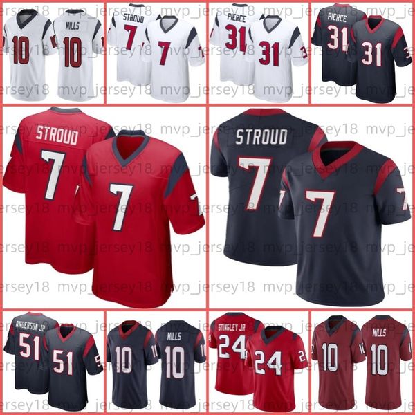 

7 c.j. stroud football jersey 51 will anderson jr jalen pitre dameon pierce davis mills john metchie iii kenyon green devin singletary dalto, Black;red