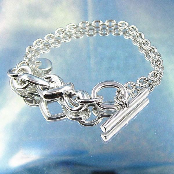 

bangle 925 sterling silver knotted heart tbar chain bracelet for women, Black