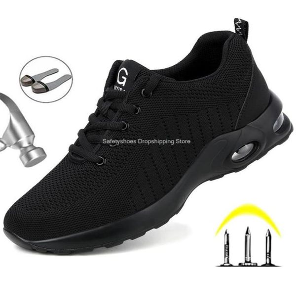 

men safety shoes air cushion work sneakers antipuncture working shoes male steel toe protective footwear for man work boots 220818574802, Black;brown