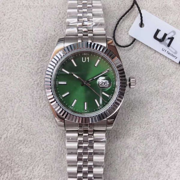 

green st9 steel dial fluted bezel watch 41mm automatic mechianical wristwatches strap sapphire glass mens watches, Slivery;golden