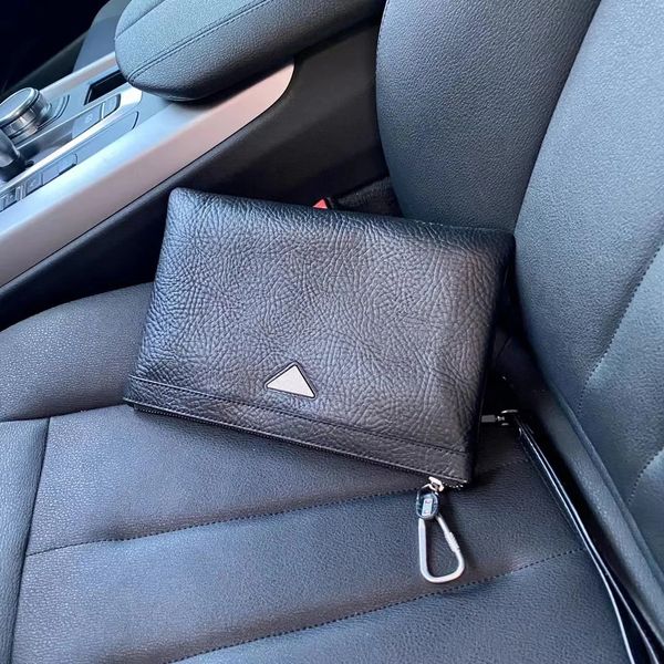 

designer genuine leather men's black clutch bag and luxury change bag, Black;red