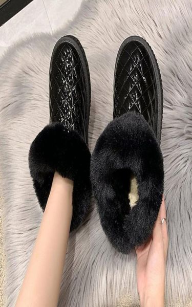 

boots black patent leather waterproof snow boots women thicken warm plush faux fur ankle boots women winter cotton padded shoes 224765372
