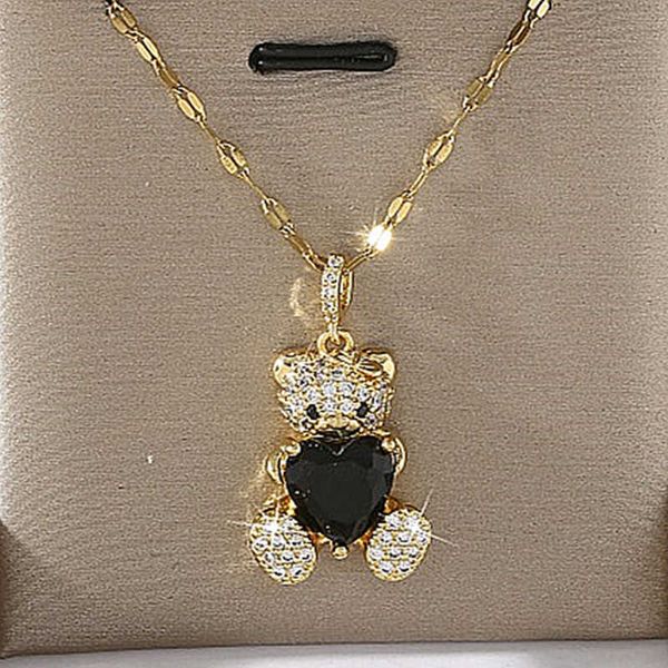 

pendant necklaces bohemian style heart-shaped black zircon pendant engagement necklace female copper jewelry animal accessories bottle opene, Silver