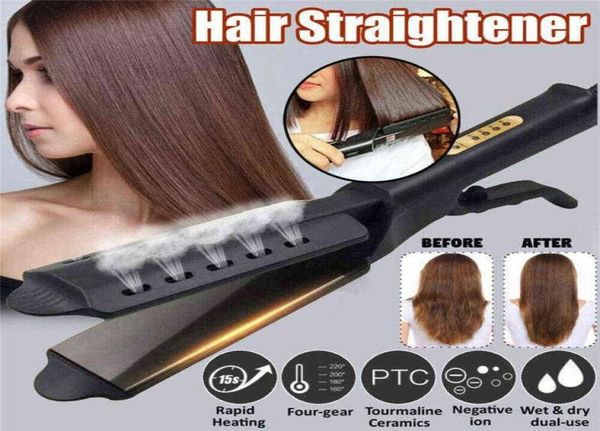 

hair straightener fourgear temperature adjustment ceramic tourmaline ionic flat iron widen panel professional styling tool 2112248729682, Black