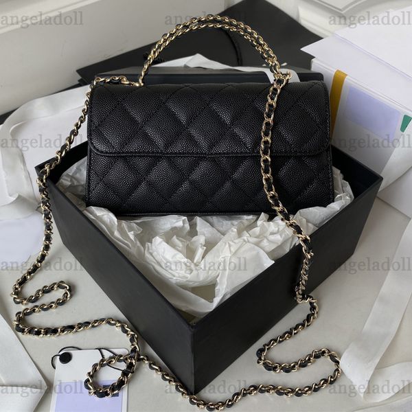 

10a retro mirror quality designers wallet on chain bag mini 19cm womens handbag real leather grained calfskin quilted purse handle clutch cr