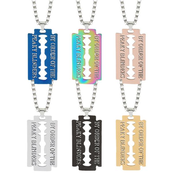 

peaky blinders blade necklaces stainless steel pendant necklace with 24 inches silver box chain fashion design gothic punk hip hop jewelry f
