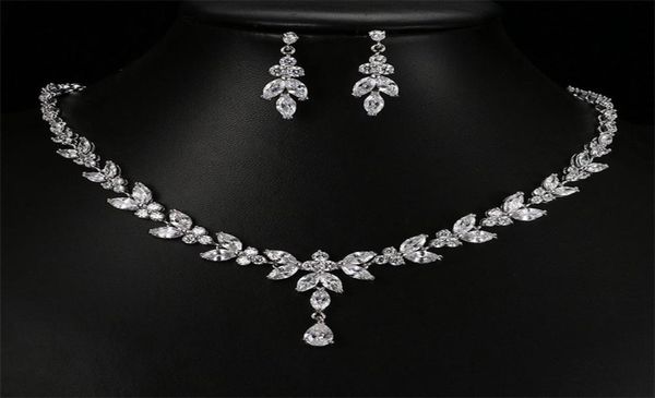 

wedding jewelry sets emmaya exquisite for women party accessories cubic zircon stud earrings necklace gift 2211242999854, Slivery;golden