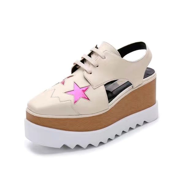

star leather sandals square platform slope thick stella britt shoes women elyse brushed star slipper platform derbys wedge laceup fashion 04, Black