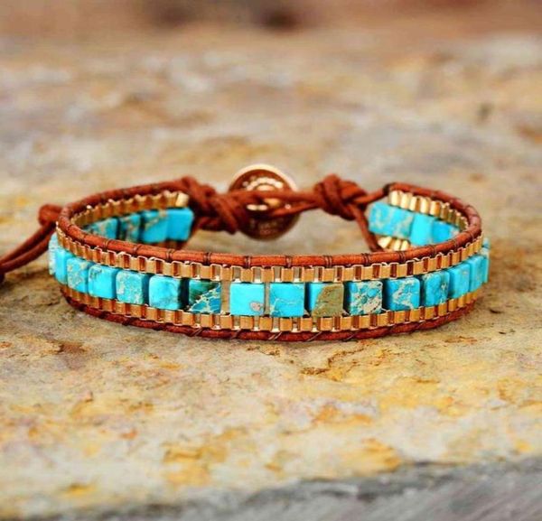 

new women wrap bracelets turquise stones gold chain woven bracelet bohemian statement jewelry dropship8063402, Golden;silver