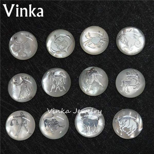 

crystal 12 zodiac natural mop shell size 16mm loose cabochon shell bead zodiac