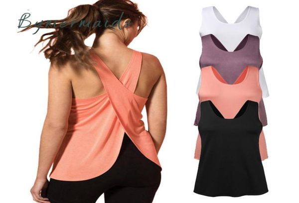 

bymermaids 2022 new fitness yoga shirts women039s quick dry cross back sports shirts sleeveless gym workout sports yoga ve3701567, White;red