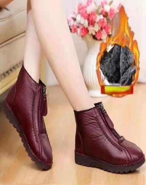 

boots winter ankle front zipper retro nonslip large size casual fleece thick snow warm mother039s botas de mujer 2211145288047, Black