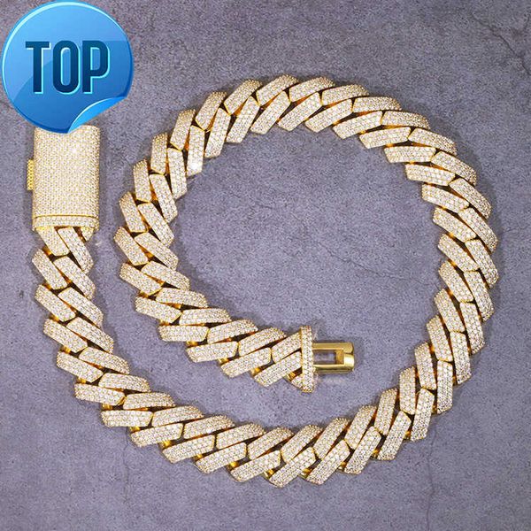 

customized s925 solid silver 15mm 20mm wide 3rows cuban chain with gra d/vvs moissnaite hip hop necklace heavy cuban link
