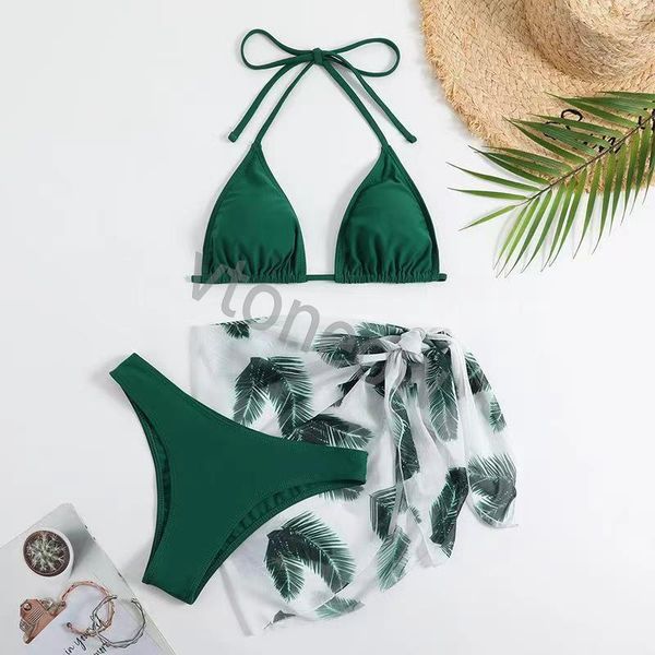 

2023 new swimwear women's mesh bikini three piece split bikini swimwear