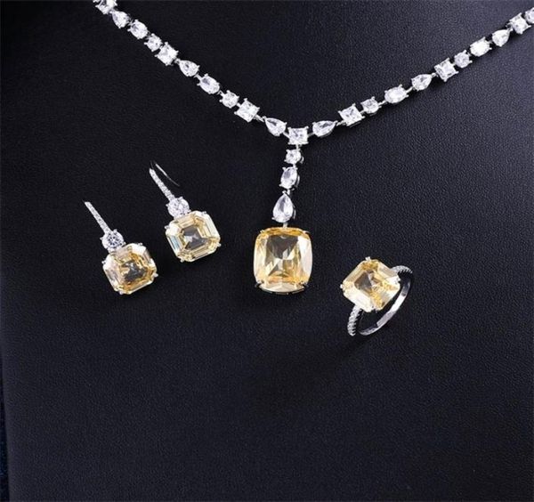 

wedding jewelry sets luxury brilliant yellow and clear zirconia waterdrop cirrus fashion style wedding bridal earring necklace jew3085638, Slivery;golden