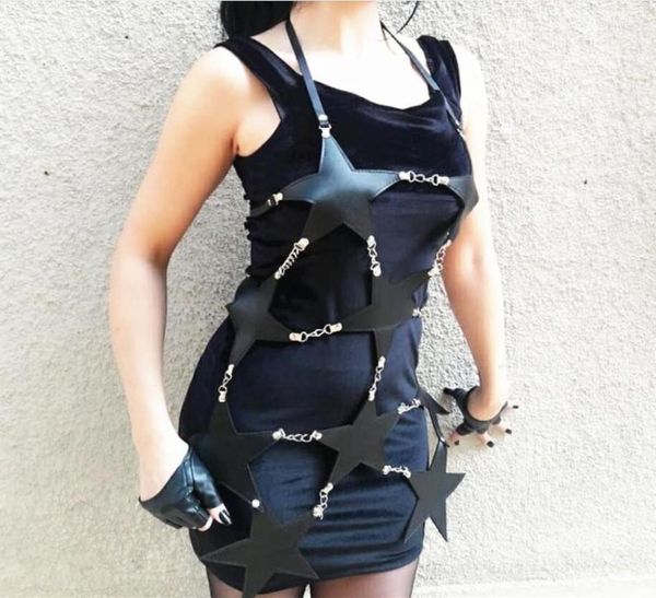 

belts women pu leather skirt pentagram straps shaper bondage mini hollow belt strap dresss for ladies club bodychain harness3329749, Black;brown