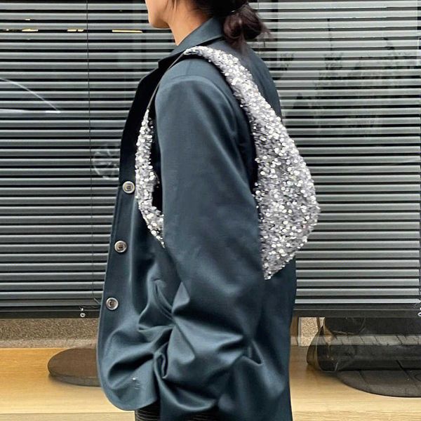 

2023 new fashionable and versatile super glitter minority design contrast color portable underarm bag female shoulder bags handbag 230523