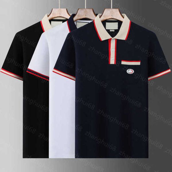 

23ss summer men clothes casual tshirt designer t shirt brand color matching striped lapel logo embroidery pocket short sleeve polo shirt men, White;black