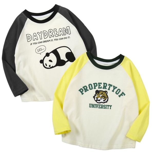 

children's t-shirts spring and autumn new products for boys and girls' clothing cartoon print raglan sleeve color block t-shirt ro, Blue
