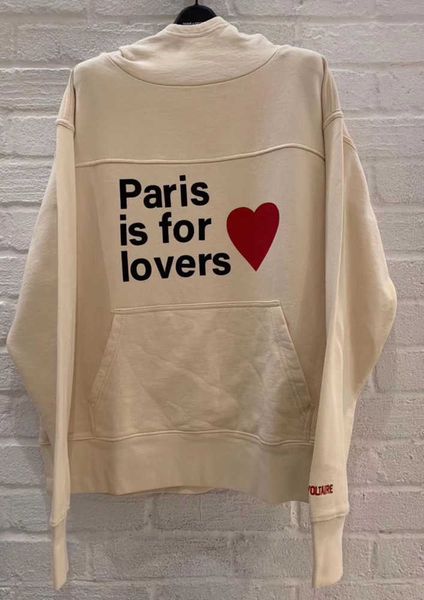

zadig voltaire 23ss designer sweatshirt fashion new women plush half high neck hooded letter printed embroidered loose pullover jumper sweat, Black