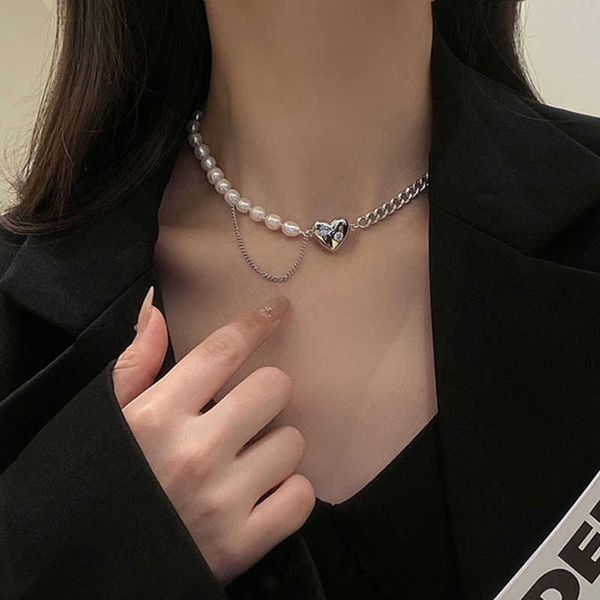 

necklaces jwer deluxe pearl heart beaded pendant metal chain necklace valentine's day bridesmaid gift boho jewelry g220524, Silver