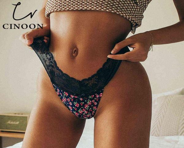 

cinoon women flowers panties temptation low waist g string underwear lace seamless thong breathable female lingerie 2204198657165, Red;black