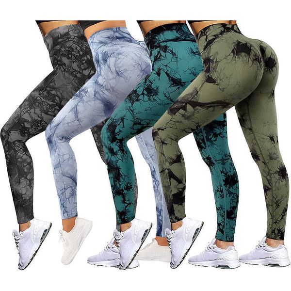 

yoga pants high waist scrunch butt gym leggings for women seamless push up tie dye