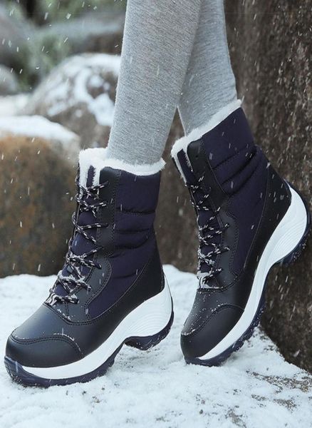

boots women winter with platform heels snow botas mujer keep warm ankle female shoes bottines 2211117978361, Black
