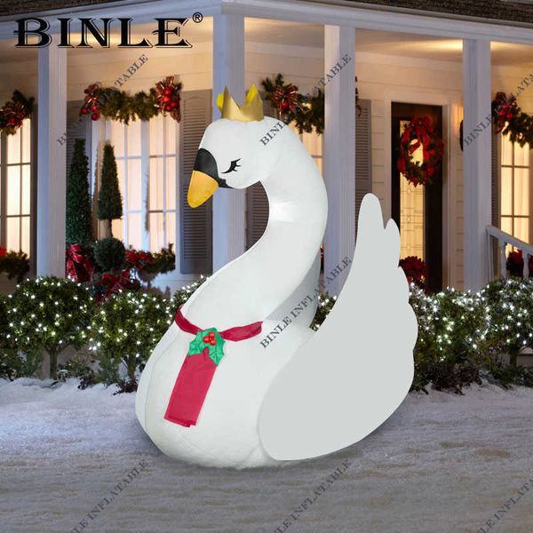 

wedding party decorating white inflatable swan with led lights for christmas decoration
